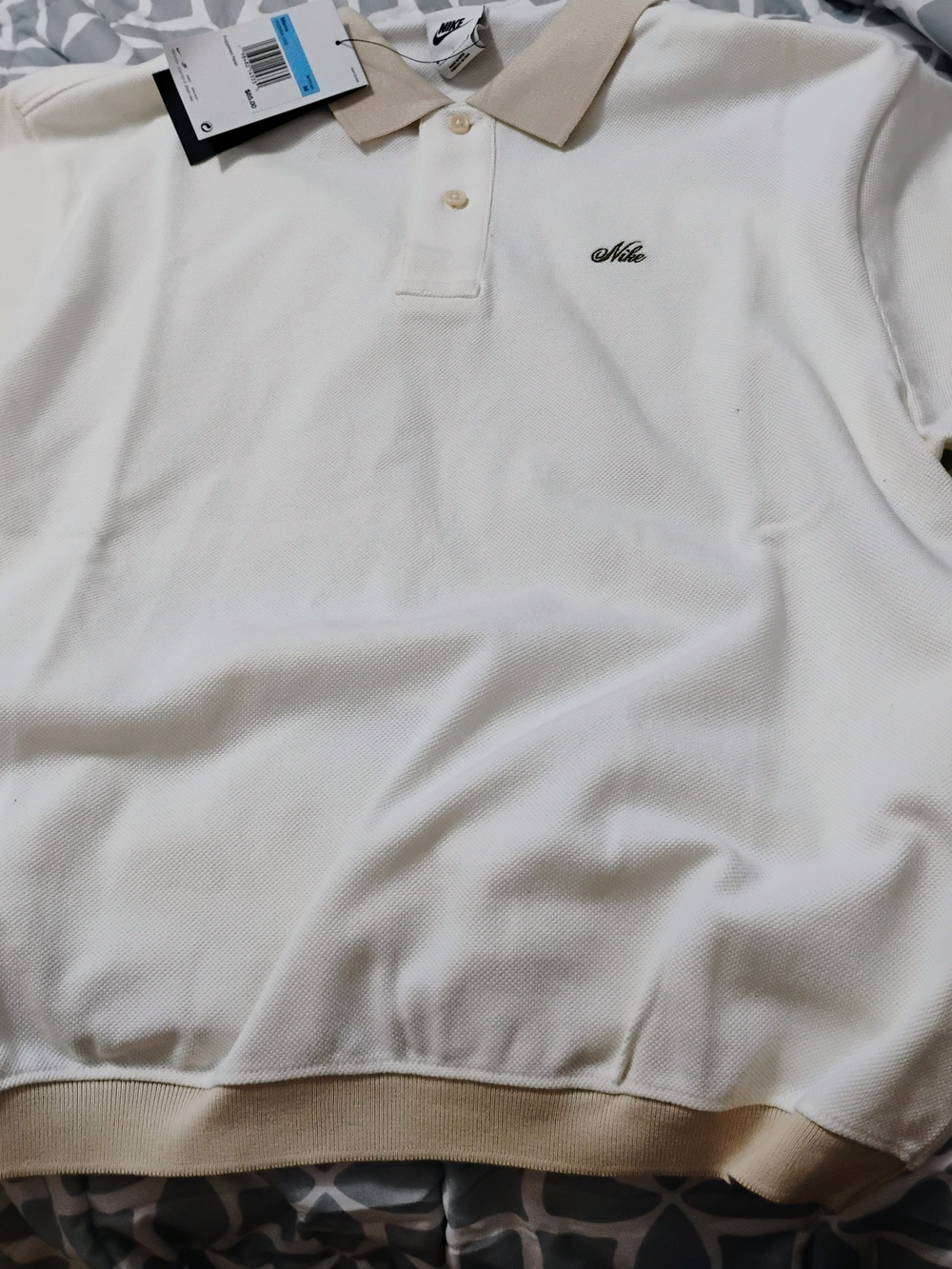 Nike White Polo with Beige Collar